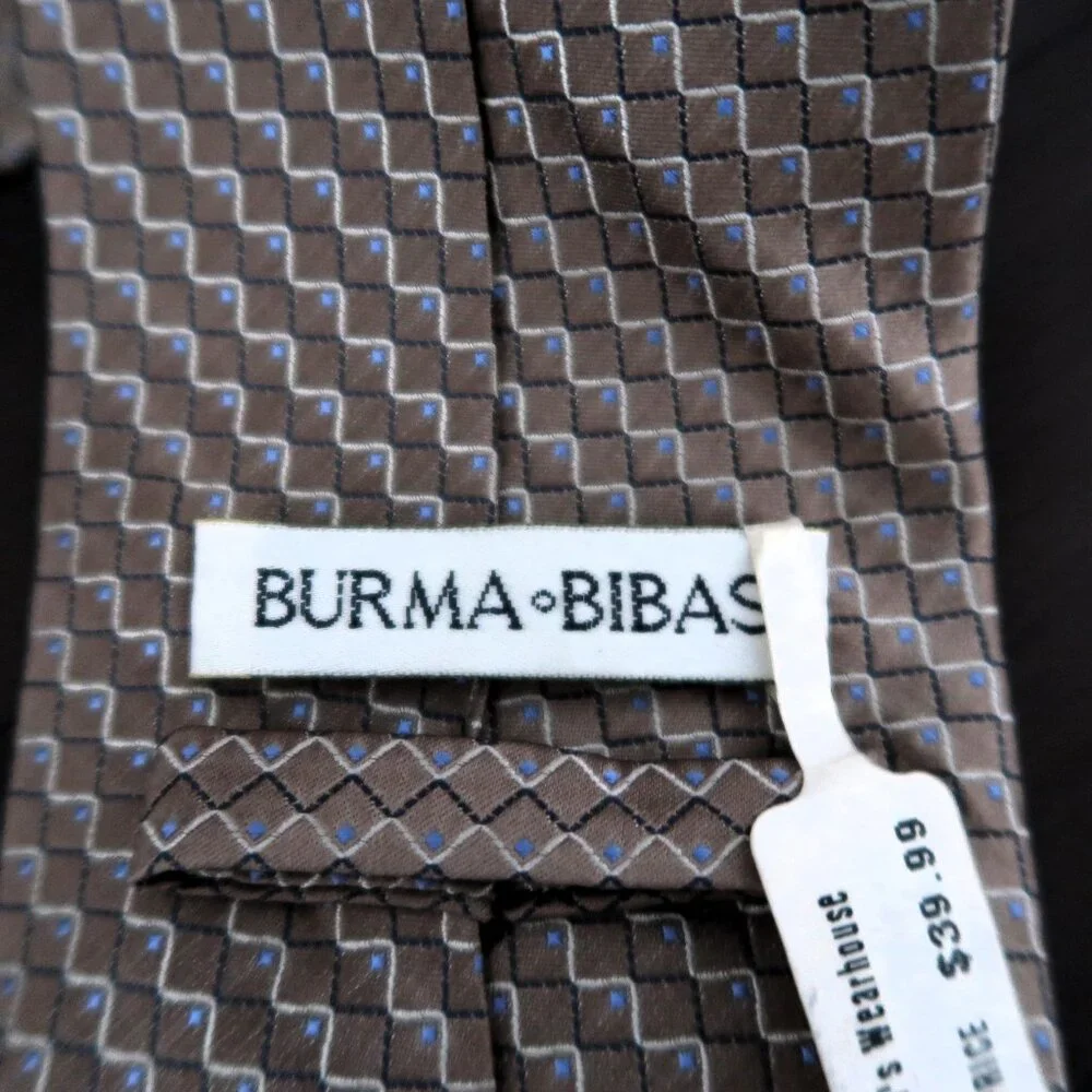 Burma Bibas Mens Formal Neck Tie Tan Brown Gold Blue NWT Vintage Classy Wear